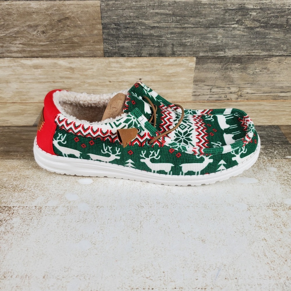 Hey Dude Wally Ugly Sweater Lined Mens Loafer Shoes Sz 9 Green Multi Slip On